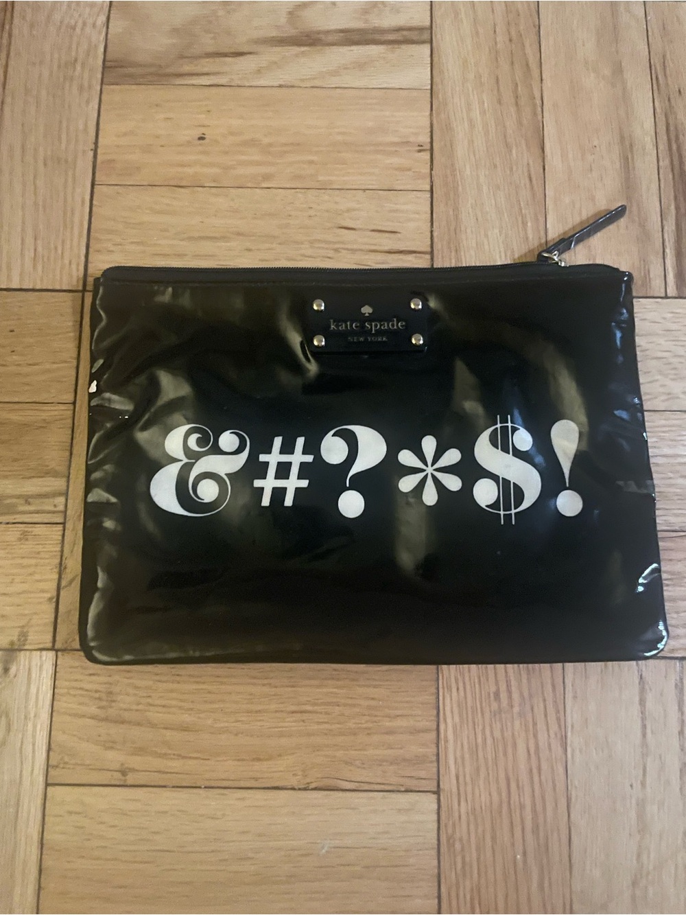 kate spade Black Patent Graphic Symbol Wristlet Pouch